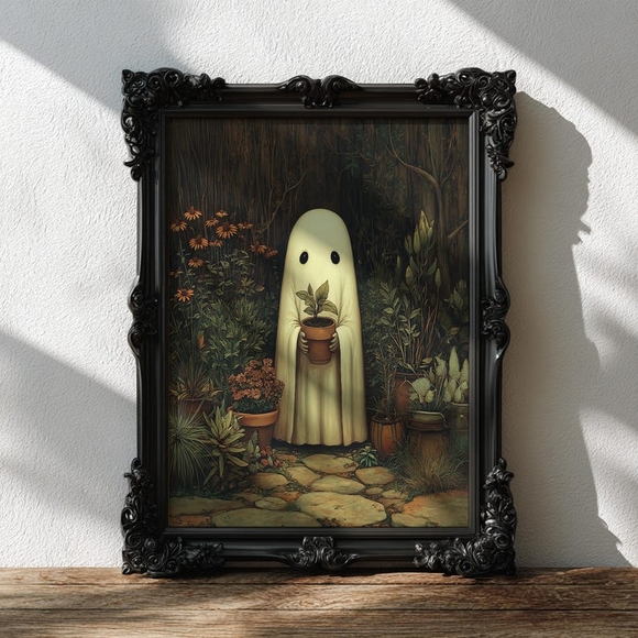 Ghost in the Garden Art Print | Whimsical Cottagecore Wall Art, Spooky Cute Hall - Picture 4 of 4